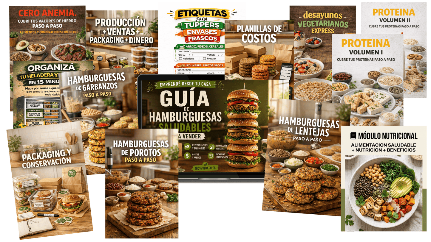 GUIA DE HAMBURGUESAS SALUDABLES PARA VENDER DESDE CASA🍔 PACK COMPLETO + BONOS🎁