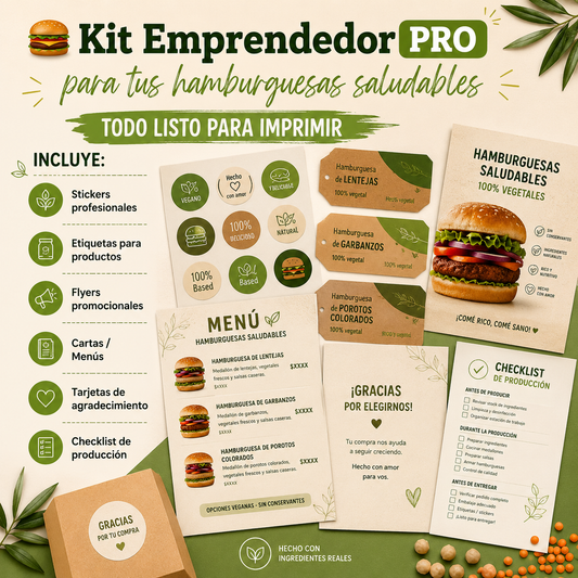 KIT Emprendedor PRO para tus Hamburguesas Saludables (Etiquetas/Packaging)